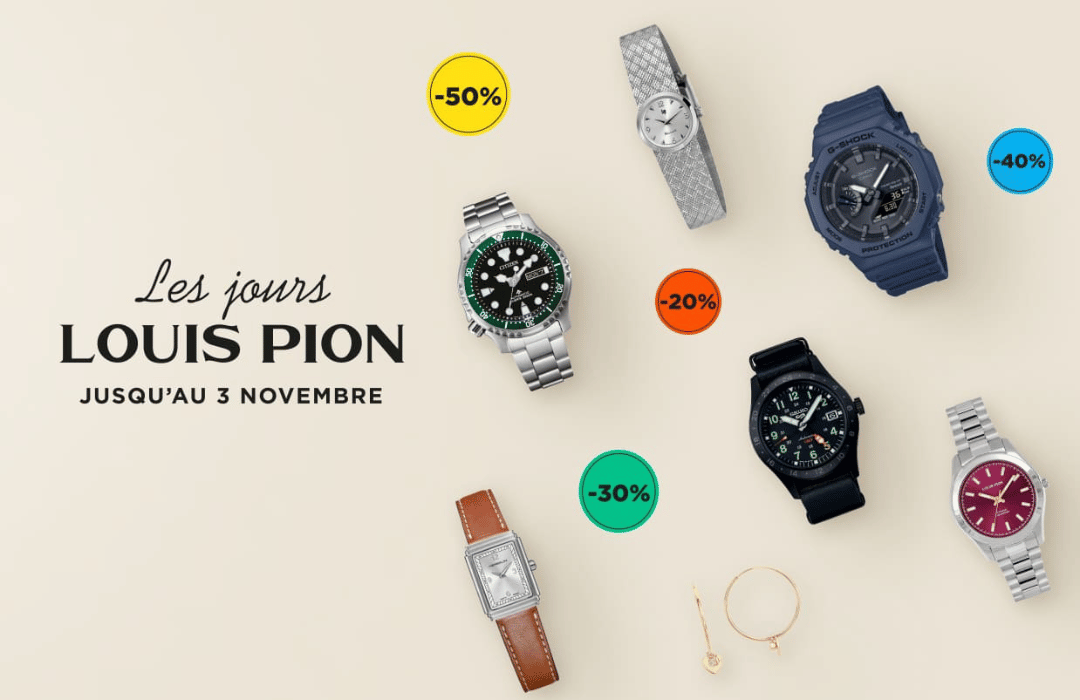 Jusqu'à -50% sur une sélection de montres et bijoux dans votre bijouterie Louis Pion.