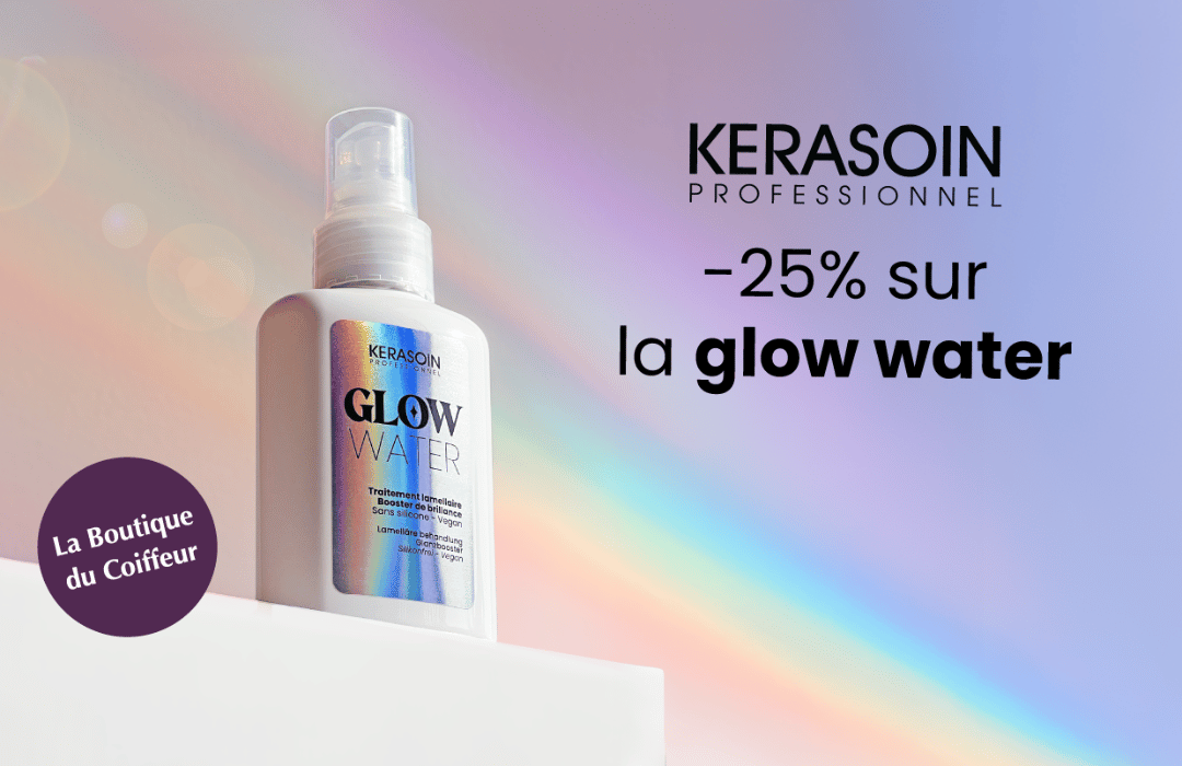 Profitez de -25% sur la glow water ! Le traitement lamellaire végan et sans silicone, qui va apporter une brillance incroyable à vos cheveux ! Découvrez-le maintenant à La Boutique du Coiffeur.