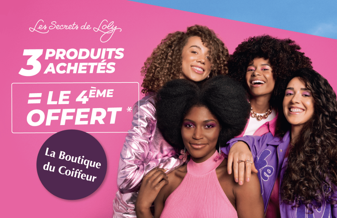 A la boutique du Coiffeur, dès 3 produits Les Secrets de Loly achetés, le quatrième est offert !