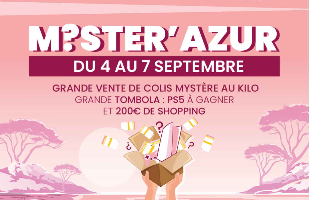 Mystère'Azur du 4 au 7 septembre, vente de colis perdu et grande tombola avec une PS5 à gagner, 200€ de shopping, et divers lots