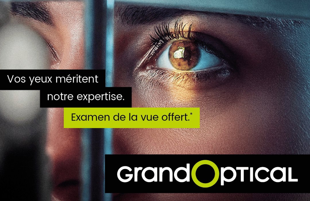 Rendez-vous dans votre magasin Grand Optical pour profiter d’un examen de la vue offert*.