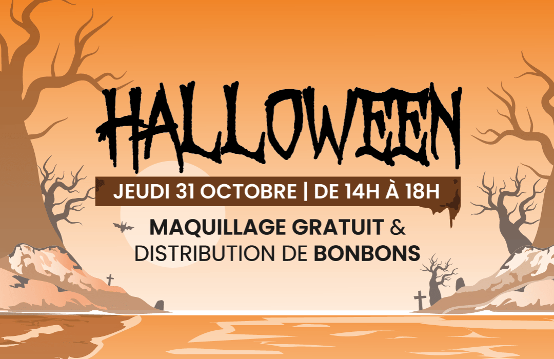 Le jeudi 31 octobre, venez profiter d'un maquillage gratuit pour les enfants de 14h à 18h à Centr'Azur ! Distribution gratuite de bonbons